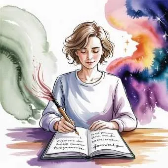 Person rewriting their journal with clarity - watercolor illustration explaining common mistakes when learning how to script the life you want