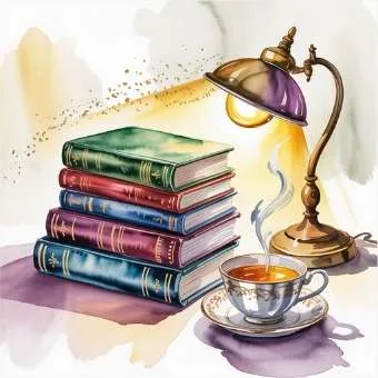 Stack of glowing books and tea cup representing spiritual growth and further learning in Neville' Gardard's Christmas meaning.