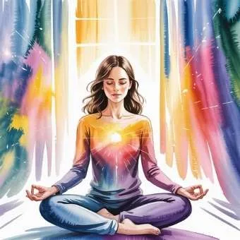 Woman meditating near a glowing window, showing connection to universal consciousness through the I Am Success Declaration.