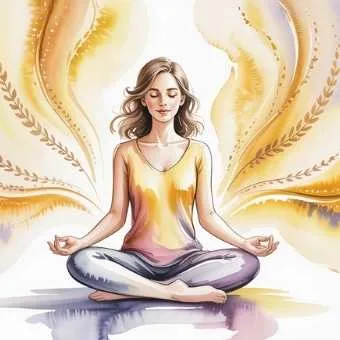 Peaceful woman meditating in golden light, symbolizing inner stillness and focus as the hidden secret behind lottery manifestation meditation.