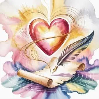 Glowing heart connected to pen and paper - watercolor visual symbolizing why scripting works when learning how to script the life you want.