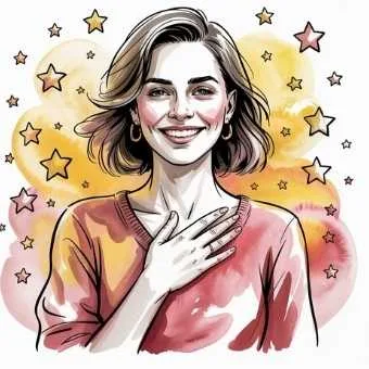 Watercolor illustration of a woman celebrating her personal wins during a year end life audit.