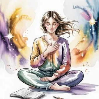 Watercolor illustration of a woman closing her year end life audit with gratitude.