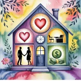 Watercolor illustration showing symbolic rooms of life explored during a year end life audit.