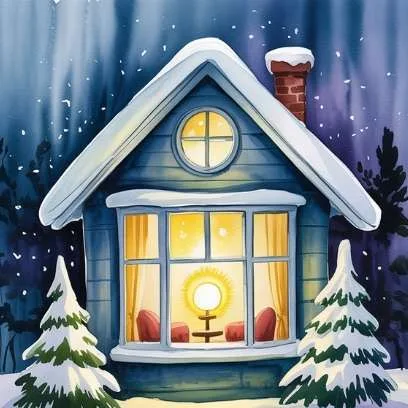 Watercolor illustration of a cozy winter home glowing with warm light, symbolizing ending the year peacefully.
