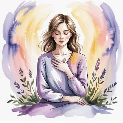 Watercolor illustration of a woman with hand on heart, symbolizing choosing one core feeling for the new year.