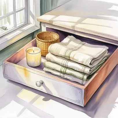 Watercolor illustration of a Quiet Wins checklist with a warm sunrise, coffee and small plant.