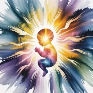 A glowing watercolor illustration of an infant bursting with light, representing the Neville Goddard Christmas meaning of the Christ Child as a manifested desire.