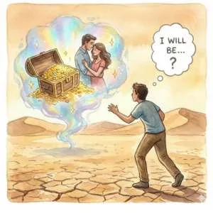 A visual metaphor showing the 'Trap of I Will,' explaining why future-tense thinking blocks your Neville Goddard New Year manifestation.