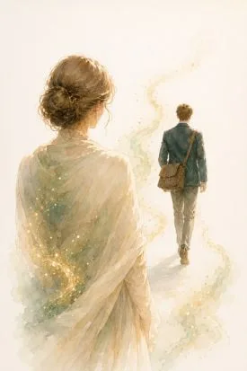 A mother watching her son walk forward into a new chapter — pride, love, and letting go